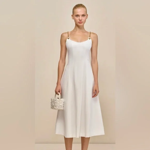 Cult Gaia White Midi Dress with Gold Accents - Picture 1 of 5